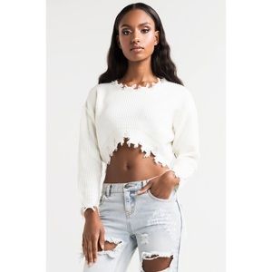 Distressed crop sweater